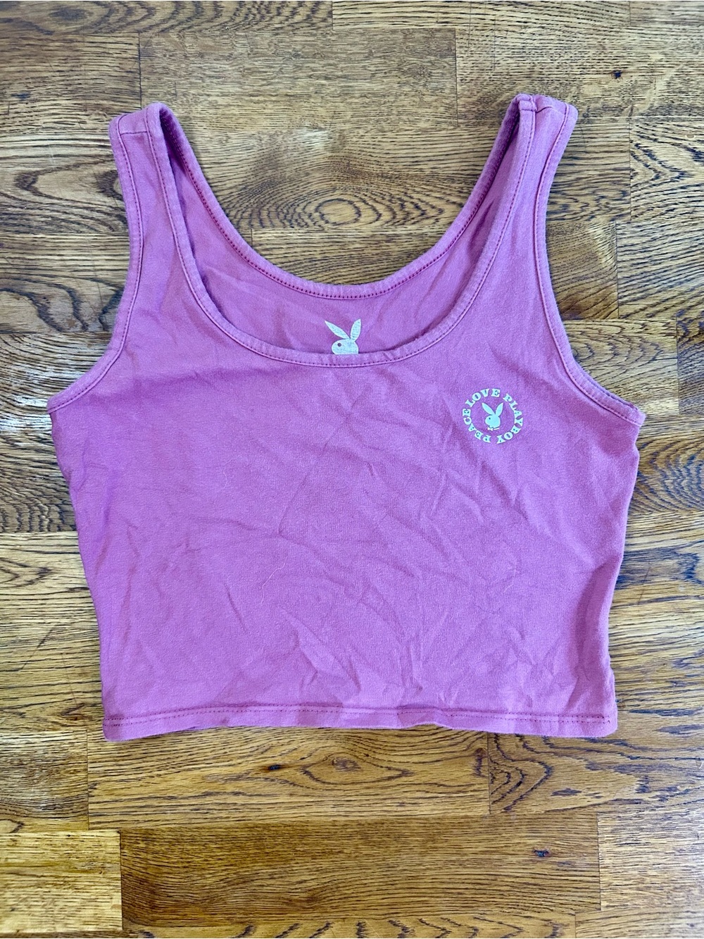 Playboy Love Peace Bunny Pink Cropped Tank